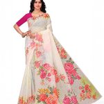 White Embroidered Hand Painted Saree with Blouse