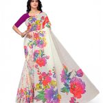 White Embroidered Hand Painted Saree with Blouse
