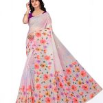 White Embroidered Hand Painted Saree with Blouse